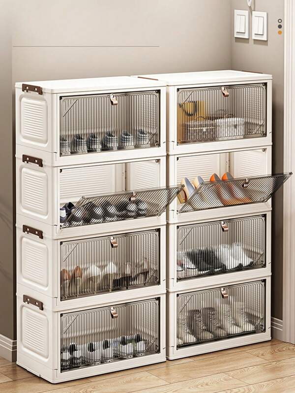 1 Stück (38 cm/14,96 Zoll) Breite kleine faltbare Schuhablage, 1-6 Ebenen einstellbar, Kleiderschrank Aufbewahrungsbox, Küchenschrank Regal, Essgeschirr Organizer, schwere stabile fahrbare Aufbewahrungsschrank, ohne Montage, Kunststoff Faltschrank