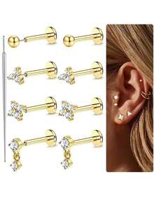AVYRING 9pcs 20G Tragus Piercing Jewellery Labret Piercing Jewellery Threadless Push In Nose Studs Tragus Earrings Flat Back Tragus Stud Lip Medusa Helix Piercing Jewellery - Multicolor - View 7