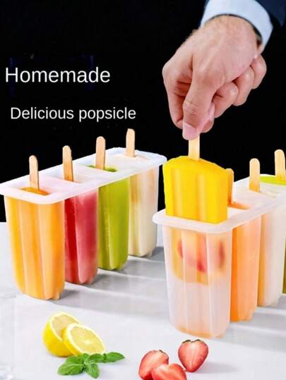 1 pieza Molde de silicona con 4 cavidades para paletas de hielo y helados con tapa, molde DIY lindo para niños (color aleatorio)