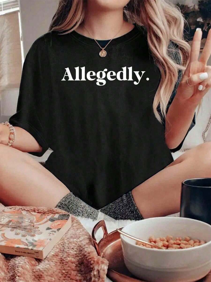 Supuestamente divertida camiseta de abogado para mujer con cuello redondo y mangas cortas, camiseta gráfica de moda 100% algodón de manga corta impresa para compras diarias - Negro - Ver 1