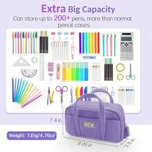 Sooez Large Pencil Pouch, Big Pencil Bag With 5 Compartments, Pen Bag Wide Opening, Soft Corduroy Pencil Pouch Organizer With Zipper, Cute Aesthetic School Supplies Teen Girls-Purple
