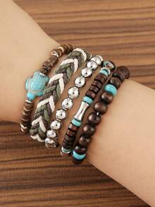 Bộ 10 vòng tay hạt co giãn thủ công có thể xếp chồng theo phong cách Boho kèm mặt hình rùa dành cho nam và nữ, bộ vòng tay co giãn có thể điều chỉnh, quà tặng hoàn hảo cho cả nam và nữ trong tiệc lễ hội - Bộ đồ chơi mười món Turtle - Xem 4