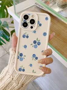 1pc Blueberry Pattern Camera Protection Thick Shock-Proof Milky White Phone Case Compatible With IPhone 11 Pro Max/12 Pro Max/13 Pro Max/14 Pro Max/15 Pro Max/16 Plus/16 Pro Max, 16E, Galaxy A55/A15/S24 Ultra, Redmi, OPPO/Realme, VIVO, Infinix, Honor, MOTO, One Plus Waterproof Anti-Fall Scratch Resistant - White - View 1