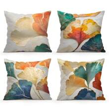 4 pièces Housse de coussin imprimée de feuilles de ginkgo