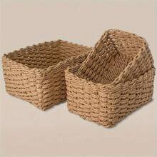 1pc/3pcs Woven White Storage Basket, Multipurpose Organizer Bin For Toys, Cosmetics, Foldable Storage Basket, Desktop Sundries Storage Box, Fabric Storage Container, Basket, Storage Basket, Car Accessories, Kitchen, Bathroom Organizer, Kitchen Accessories, Room Decor, Home Decor, Geometric Woven Boho Baskets, Wood Rattan Plant Pot Holders, Natural Mix Rope Decor For Coastal Vibes Outdoor Spaces - Camel - View 8