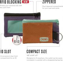 Chums Surfshorts Wallet - Lightweight Zippered Minimalist Wallet With Clear ID Window - Water Resistant With Key Ring - Palm - View 6