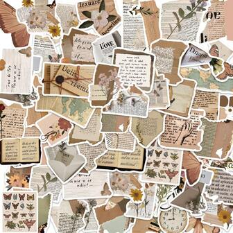 50张复古不对称物体主题防水贴纸，不重复图案，适用于行李箱、吉他、笔记本电脑、涂鸦装饰