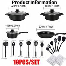[19pcs Heavy-Duty Non-Stick Cookware Set] 19pcs Non-Stick Cookware Set With Glass Lids | Durable Easy To Clean Kitchen Cookware For Home Cooking | Includes Frying Pan, Saucepans, Pots | Multiple Options (1pc 24Cm/26Cm/28Cm Pan) - Negro - Ver 3