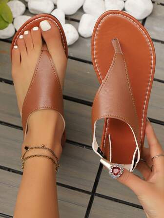 Women's Flat Flip-Flop Sandals, New Fashionable Plus Size Ladies Shoes, Solid White Color Thong Slippers, Comfortable Durable Versatile Casual Footwear