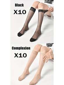 10 paia/3 paia di calze a metà polpaccio di colore pelle e nero, calze da donna di taglia grande, calze stile JK, calze a metà polpaccio, calze versatili e traspiranti da studente in stile Ins, calze velate estive. Calze a metà polpaccio di colore unito estive versatili ultra sottili di colore pelle, lunghezza a metà polpaccio, stile Y2k, confortevoli - Multicolore - Visualizzare 19