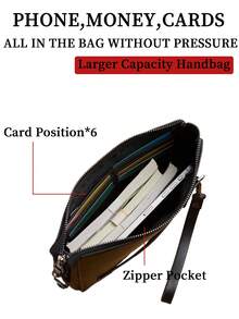 KAIDUCH Men's Fashion Minimalist Large Capacity Soft Leather Clutch Wallet, Multi-Function Zipper Lock Long Style Handbag - Black - View 4