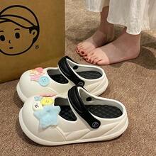 2025 New EVA Clogs Summer Vacation Outdoor Wear Comfortable Breathable Thick Sole Star Button Closed Toe Slippers, Cartoon Home/Office - White Black - View 5