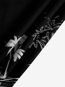 男士加大码休闲假日户外椰子树 3D 数码印花抽绳腰部轻便宽松短裤、沙滩裤，适合日常和度假 - 黑色 - 查看 5