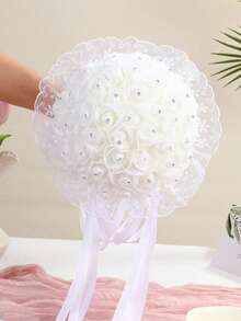 1件白色水晶丝带手工人造丝婚礼花束 - 彩色 - 查看 7