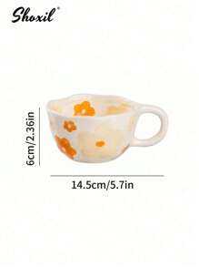 shoxil كوب قهوة خزفي قطعة واحدة، كوب فطور، كوب قهوة ذو طباعة أزهار، للفندق والمكتب والمنزل
