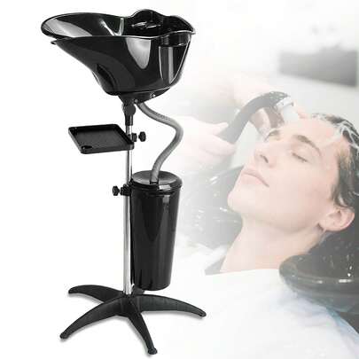 Portable Shampoo Bowl Adjustable Basin Height, Hair Washing Sink With Stand,Tray And Bucket For Home Salon Barber Station