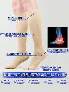 3Pairs Copper Compression Socks For Women And Men Circulation Support For Running, Nursing, Athletic, Fall - Multicolor - View 3