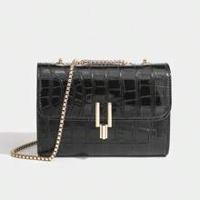Bolso de hombro de patente con cadena para mujer, nuevo diseño de moda con estampado de cocodrilo
