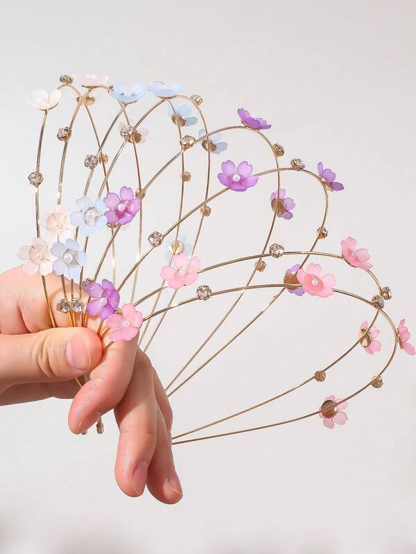2 piezas Diadema decorativa de doble capa con flores para niña, inspirada en el bosque, versátil para uso diario o fiesta
