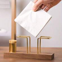 1 件优雅木制纸巾架带牙签分配器 - 由山毛榉和黑胡桃木制成 - 独立式餐巾架，适用于咖啡馆、酒店、餐厅和咖啡店 - 坚固的木质设计 - 彩色 - 查看 3