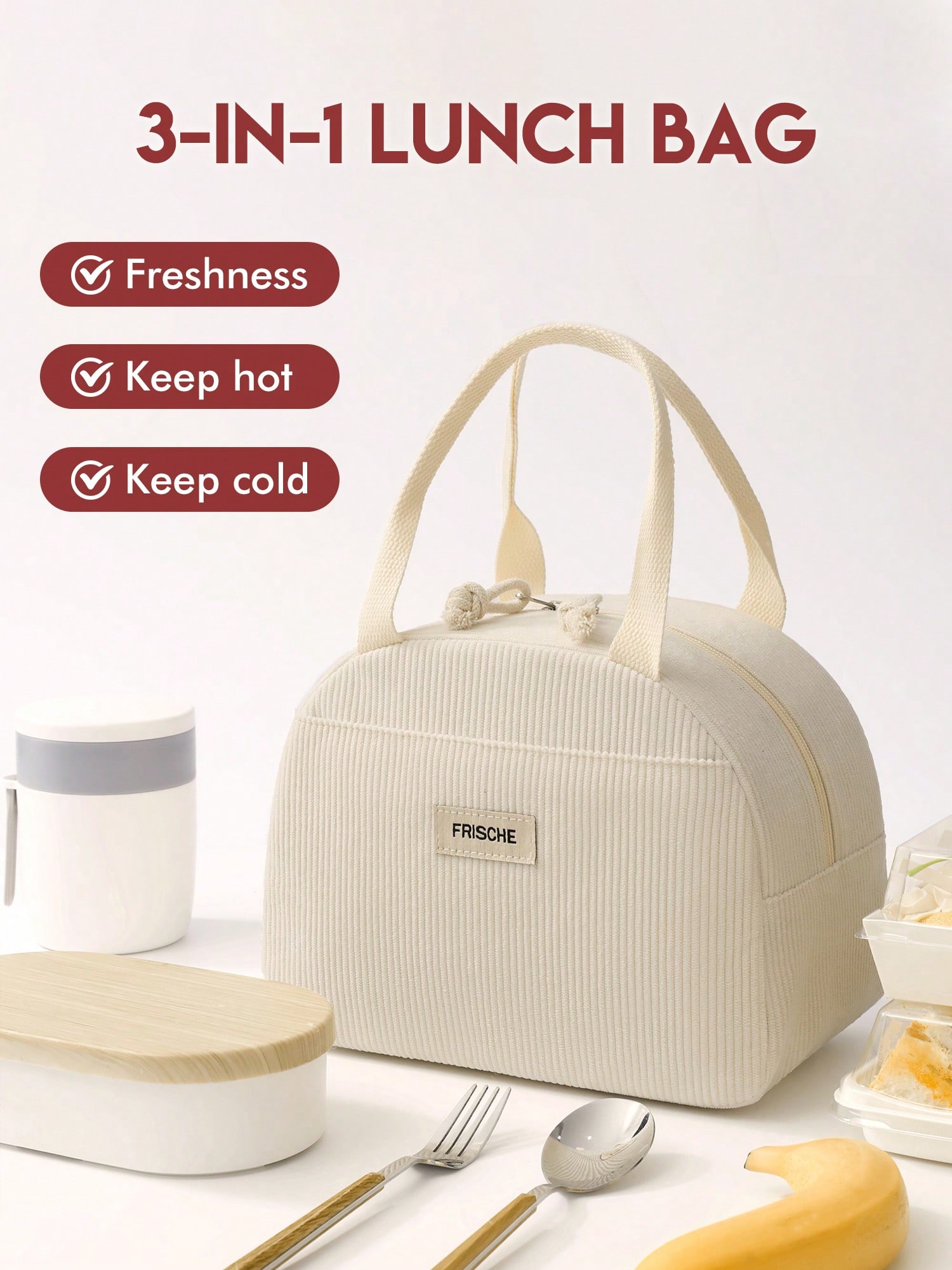 1 حقيبة غداء مبطنة من الكوردوروي، سعة كبيرة، صندوق...