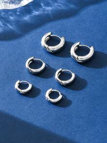 Newsoul 1 对时尚简约环形耳环，适合女士，女士珠宝，925 纯银耳环，派对礼物，精美珠宝 - 銀色 - 查看 3