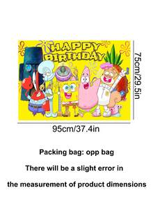 Spongebob SquarePants Theme Photography Background Fabric Birthday Party Photo Banner Decoration Christmas Decorations Home Christmas Gifts Christmas Decor - Multicolor - View 3