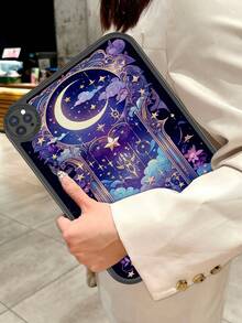 1pc Star & Moon Purple Dreamy: Tranquil Cosmic Symphony Illustration Anti-Drop Tablet Case, Built-In 360-Degree Thick Anti-Drop Protection For IPad 10th Gen 10.9", Portable Leather IPad 10.2" Tablet Protective Cover - Multicolor - View 3