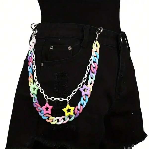 New Fashion Acrylic Colorful Pentagram Pendant, For Hip-Hop, Rave, Matching With Pants Chain, Party Accessories, Music Festival Outfits, Lightweight And Comfortable, Multicolor, Sturdy Hooks, No Drilling Required, Suitable For Disco Party, Concert, Ball, Bar, Bachelor Party, Wedding And More Occasions