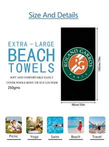 1pc Roland Garros Paris Tennis Logo Pattern Beach Towel, Microfiber Extra Large Beach Blanket, Super Absorbent Bath Towel, Suitable For Travel, Pool, Diving, Surfing, Yoga, Camping Beach Essentials