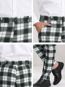 Men's Plaid Pants Regular Fit Flat Front Classic Elastic Waist Suit Pants - Light Gray - View 6