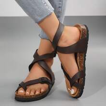 Sandals For Women Adjustable Ring Toe Design Comfortable Walking Shoes - 棕色 - 查看 4