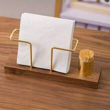 1 件优雅木制纸巾架带牙签分配器 - 由山毛榉和黑胡桃木制成 - 独立式餐巾架，适用于咖啡馆、酒店、餐厅和咖啡店 - 坚固的木质设计 - 彩色 - 查看 4