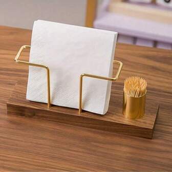 1 ST Elegant mjukpappershållare i trä med tandpetare - Tillverkad av bok och svart valnöt - Fristående servettställ för kaféer, hotell, restauranger och kaféer - Robust trädesign