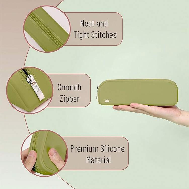 Estuche de Lápices de Silicona, Color Malibu, Bolsa de Lápices Estética para Mujeres, Bolsa de Maquillaje - Verde Oliva - Añade 4