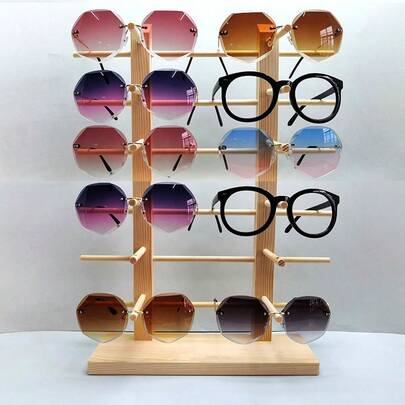 1 pieza Soporte de madera con diseño de veta para almacenamiento de gafas, expositor de gafas, organizador en forma de corona para sostener gafas