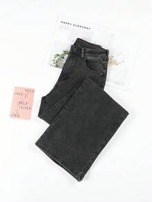HIMARRI Pantalón Negro De Mezclilla Elástica Con Corte Flare Recto, Tiro Alto Y Efecto Push-Up Realza Glúteos Perfecto Para Resaltar Tu Silueta - Negro - Ver 8