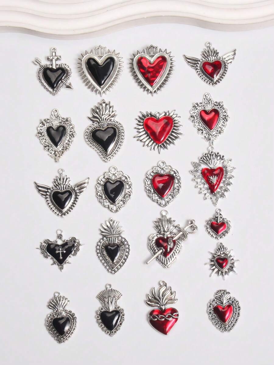 5pcs Mixed Enamel Gothic Style Catholic Sacred Heart Pendant, DIY Jewelry Crafts M112