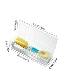 1pc Plastic Baby Bottle & Nipple Compartment Storage Box With Cover, Dustproof Desktop Transparent Teething Stick Toy Organizer - Transparent - View 3