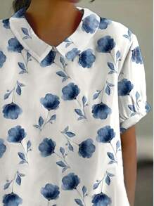 Polyester Floral Print Button Up Shirt Dress For Women