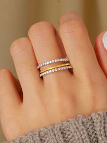 1 件时尚精致 S925 纯银时尚组合锆石戒指女士派对派对佩戴生日礼物精美珠宝礼品 - 彩色 - 查看 3