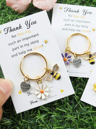 1PC Thank You Bee Keychain, Bee Theme Teacher Thank You Card, Perfect For Birthday, Wedding, Teacher's Day And Graduation Gifts, With Hug Token And Bee Design, Back To School Car Accessories Bag Charm Backpack For School Cute Goth Y2k