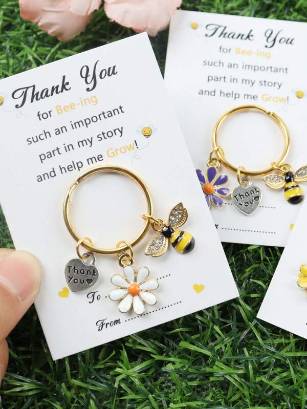 1PC Thank You Bee Keychain, Bee Theme Teacher Thank You Card, Perfect For Birthday, Wedding, Teacher's Day And Graduation Gifts, With Hug Token And Bee Design, Back To School Car Accessories Bag Charm Backpack For School