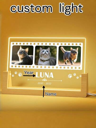 1 chiếc đèn Acrylic Pet Glow tùy chỉnh, đèn ảnh và văn bản tùy chỉnh với hình ảnh yêu thích của bạn! Hoàn hảo cho trang trí phòng ngủ, quà tặng sáng tạo hoàn hảo cho thú cưng, thích hợp cho Ngày tình yêu và Giáng sinh