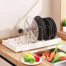 Pots And Pans Organizer Under Cabinet, Adjustable Pot Lids Holder Rack,  Expandable Bakeware And Cutting Board Organizers, Cookie Sheet Baking Pan, Tray Organizer For Kitchen Storage