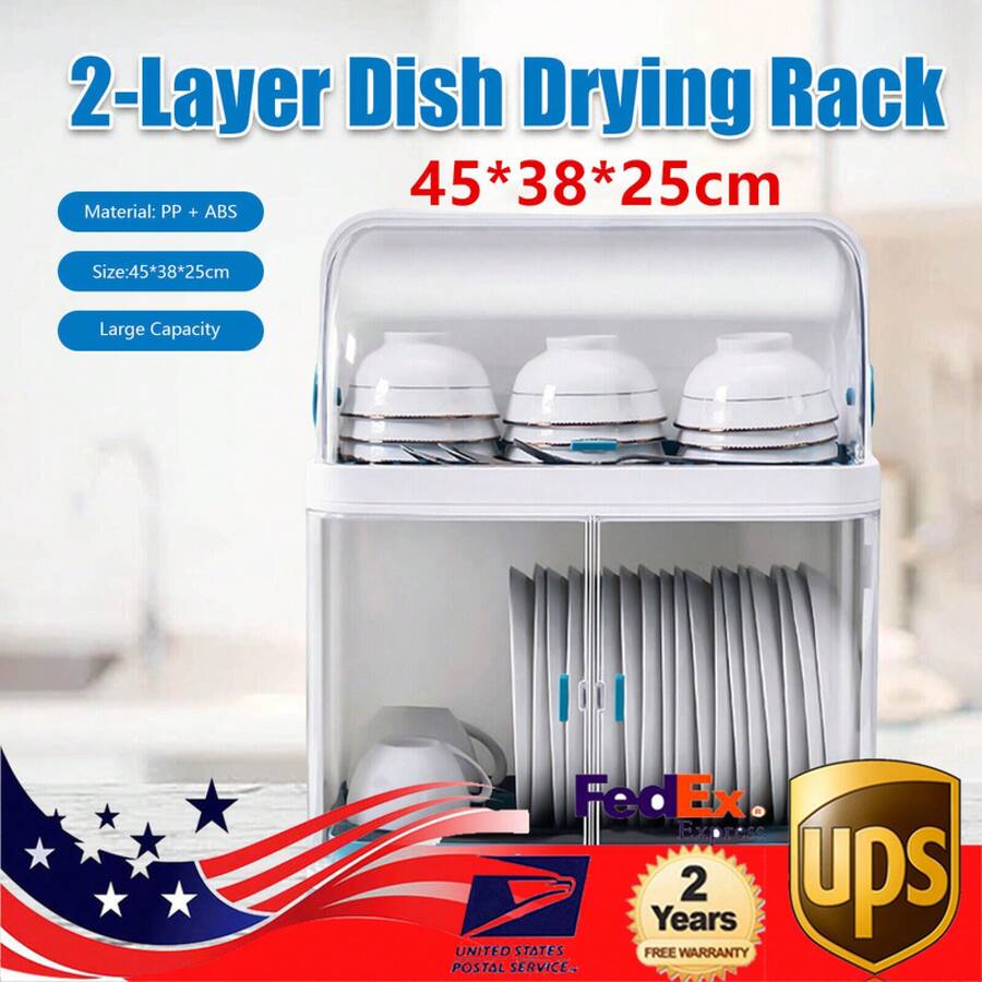 Organizer Storage Cup Rack Kitchen 2-Tier Dish Drying Rack With Lid Set - 1 - View 1