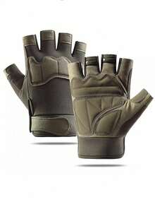 1 Cặp Găng Tay Nửa Ngón Cho Nam, Găng Tay Chiến Thuật Thể Thao Ngoài Trời, Đi Xe Máy Đạp Xe - Màu xanh lá cây đậm - Xem 3