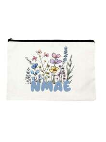 [Custom Made] Polyester Flower Design Cosmetic Bag For Women - Waterproof, Large Capacity,Personalized Name,Unscented, Portable Zip Makeup Pouch, Travel Essential, Gift For Flower Lovers - Exclusive Gift - Beige - View 11