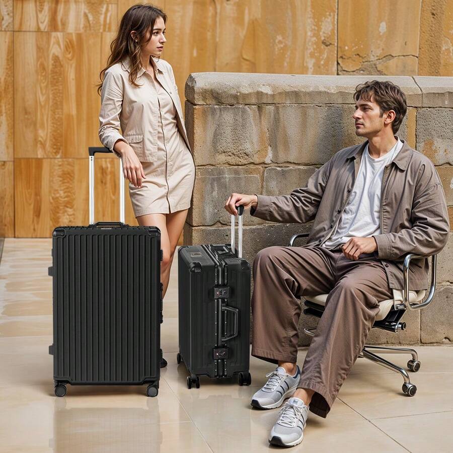 Carry-On Luggage, Black Two-Piece Hard Shell Rolling Suitcase, Expandable And Lightweight, With Universal Wheels, TSA Lock, Suitable For Travel, Business Trip, Hospital Stay, Vacation - màu đen - Xem 1