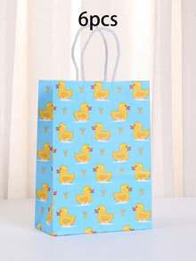 6/12 pièces Sacs en papier jaunes avec poignées, sacs cadeaux de canard en caoutchouc pour bonbons, fêtes, anniversaires. Fournitures de fête de canard bleu - Multicolore - View 10
